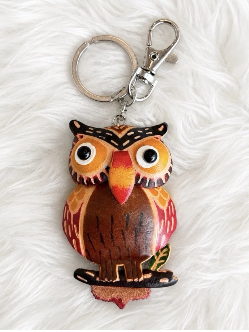 Leather Owl Keychain Bag Charm Key Ring Handmade Gift New
